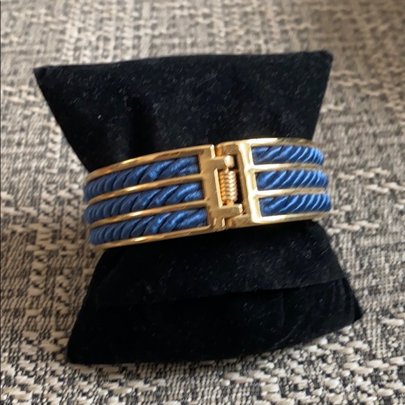 Ann Taylor Royal Blue Gold Twist Rope Braid Bangle - Picture 3 of 5